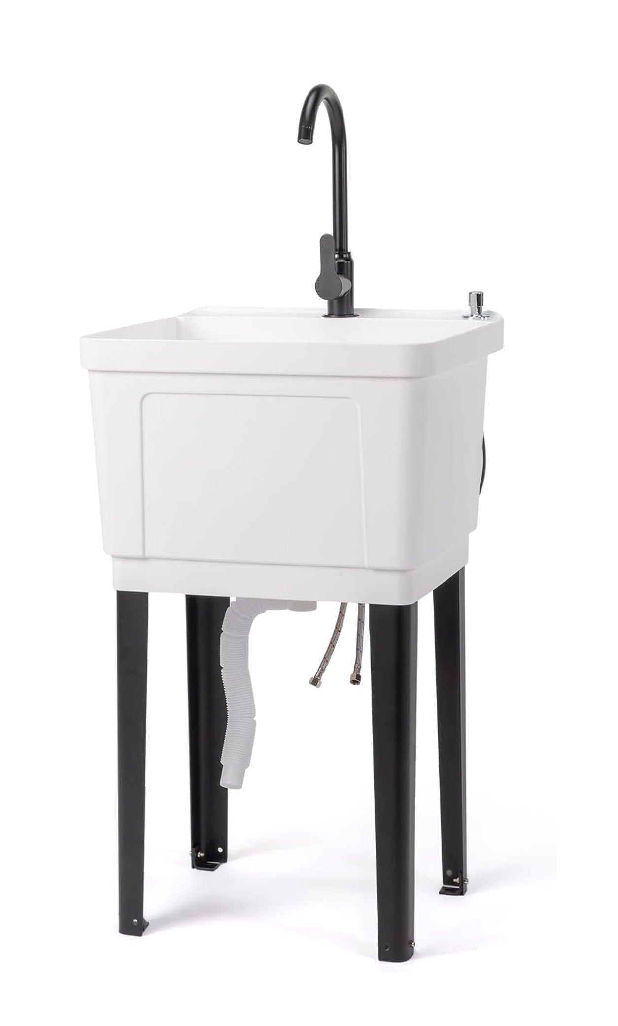 NEW- VINGLI 13-Gallon Utility Sink Laundry Tub for Washing Room, Freestanding Utility Sink with Stainless Steel Faucet, (White, 19.7"W × 18.9"D × 33"H)