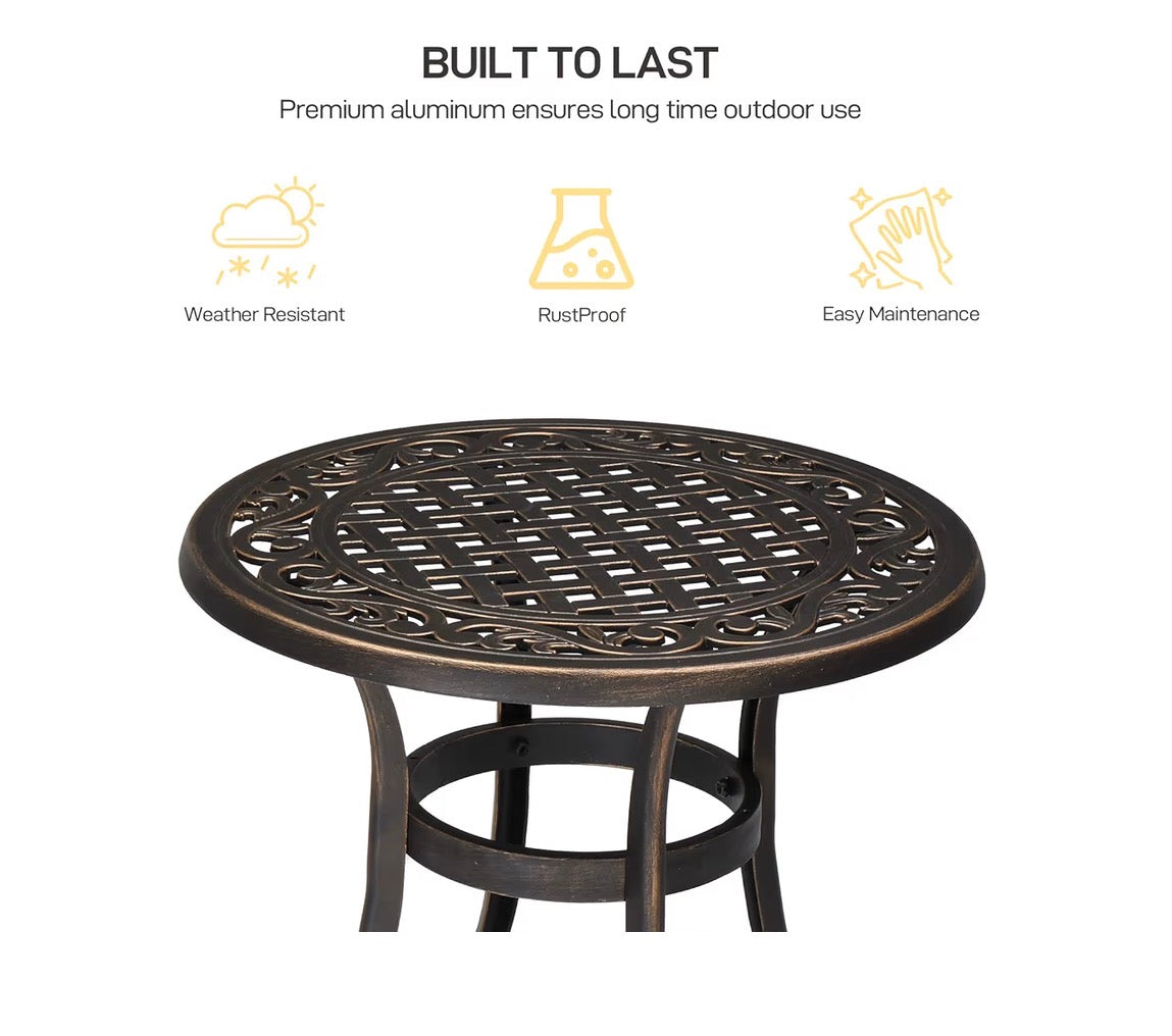 NEW- VINGLI 24" Cast Aluminum Outdoor Side Table, All Weather Round Patio Coffee Table Porch Table Bistro Table End Table Bronze 24"
Round Table