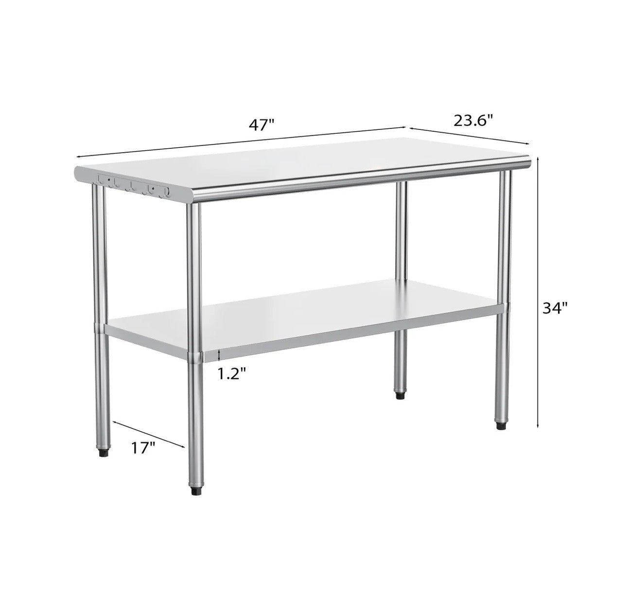 NEW- ROVSUN 47" × 24" Stainless Steel Table with Undershelf
