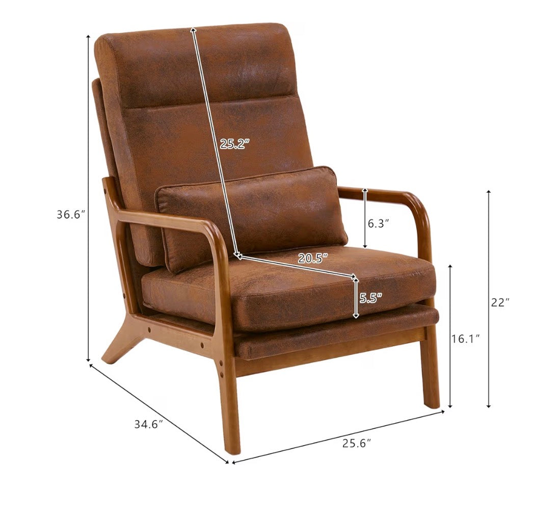 NEW- Bonnlo High Back Microfiber Rustic Mid Century Modern Accent Chair, Soild Wood Padding Lounge Armchairs Side Sitting Chairs for Living Room, Bedroom, Guest Room