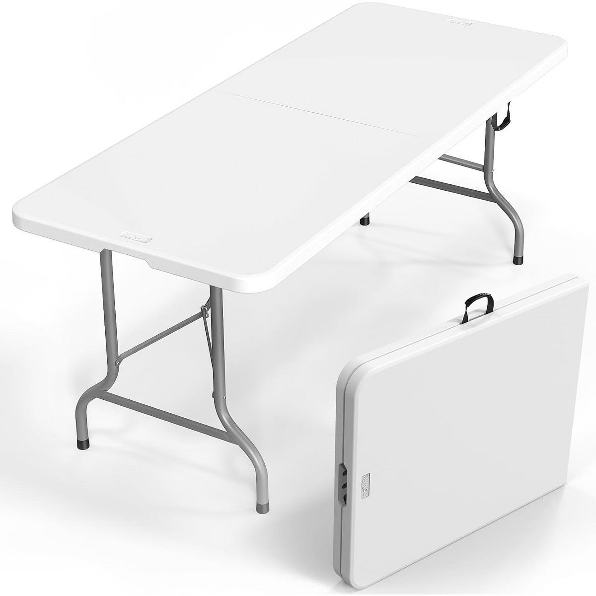 USED LIKE NEW- VINGLI 6 Foot Plastic Folding Table Portable Long White Table for Indoor Outdoor Use Rectangular with Carrying Handle