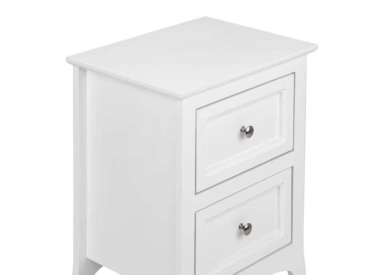 USED GOOD- Bonnlo White Nightstand with 2 Drawers, Night Stands for Bedrooms, Small Bed Side Table/White Night Stand with Drawers for Small Spaces, College Dorm, Kids' Room, Living Room, French, 16W × 12D x 24H