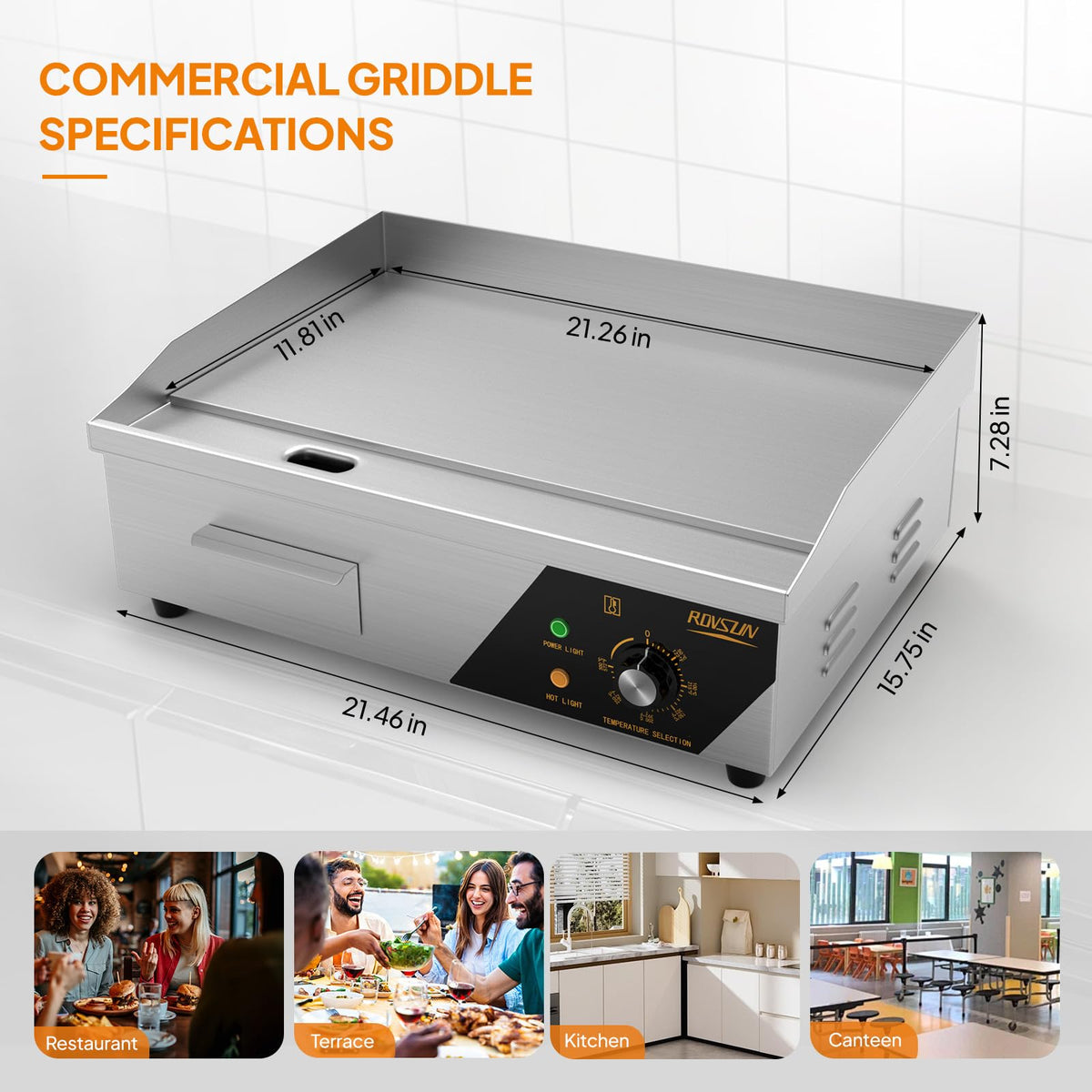 NEW- ROVSUN 22" 1600W 110V Commercial Electric Griddle Countertop