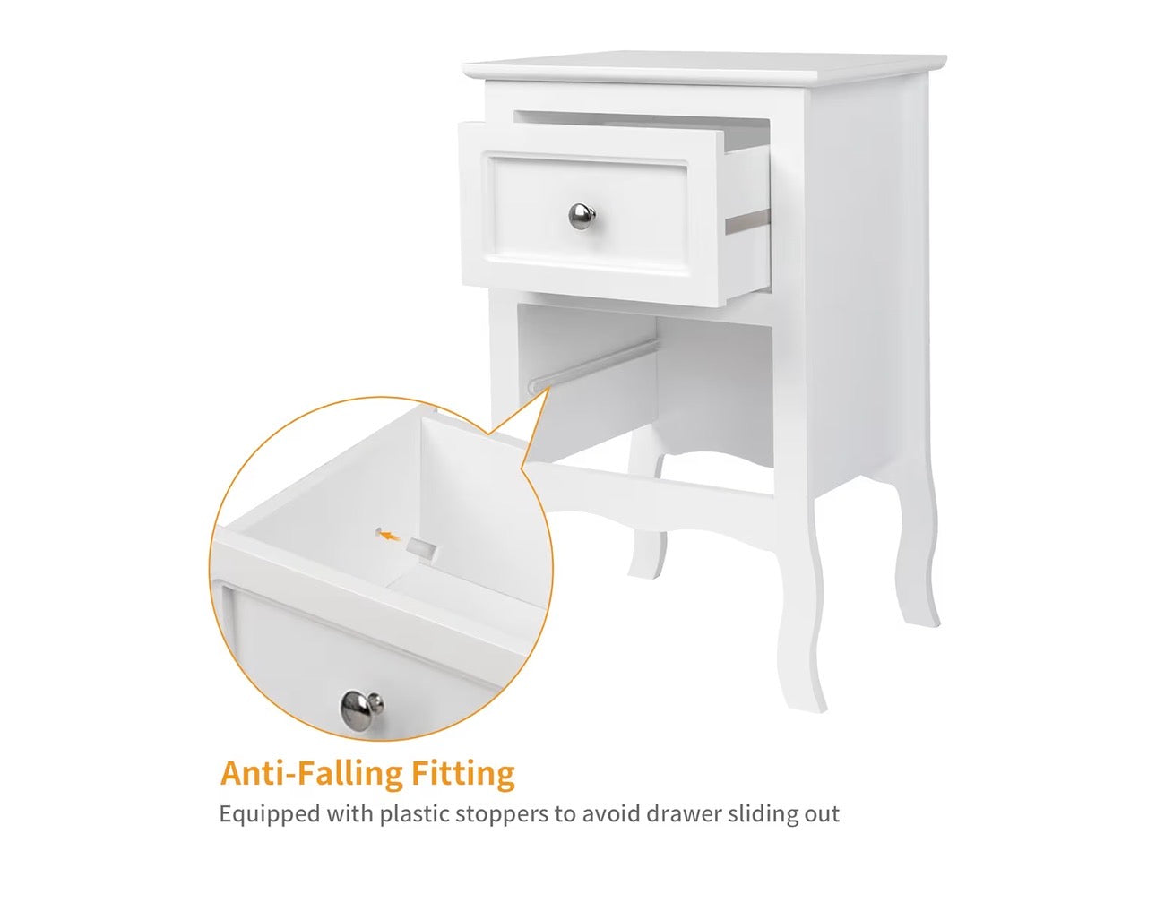 USED GOOD- Bonnlo White Nightstand with 2 Drawers, Night Stands for Bedrooms, Small Bed Side Table/White Night Stand with Drawers for Small Spaces, College Dorm, Kids' Room, Living Room, French, 16W × 12D x 24H