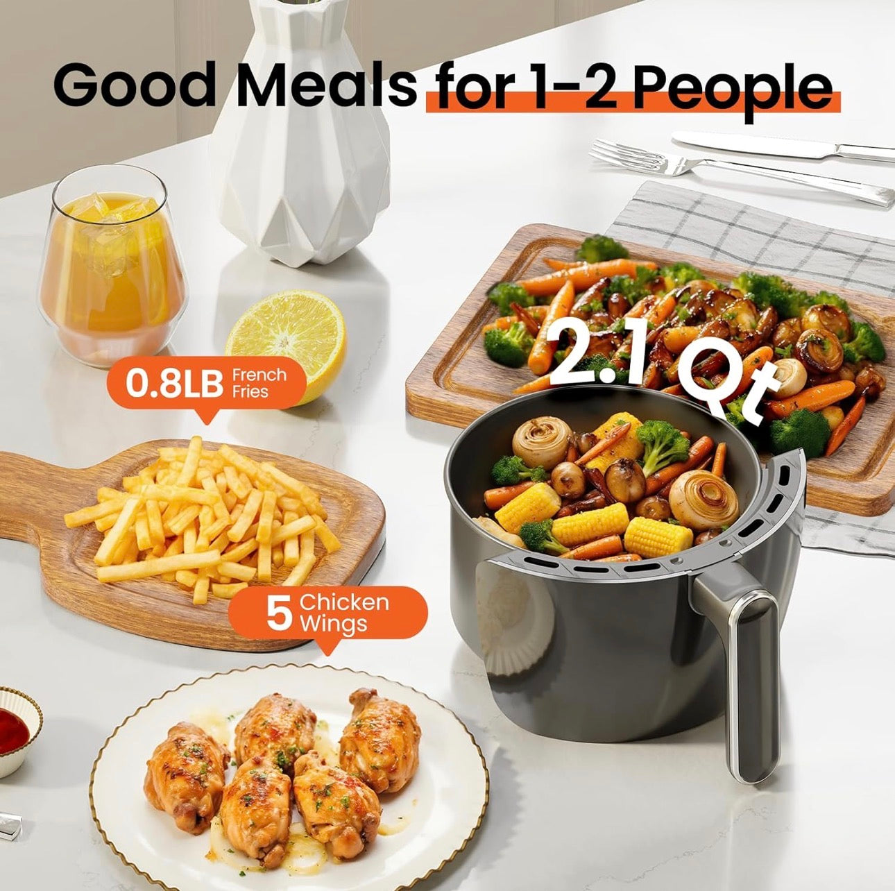 NEW- 2.1Qt Small Air Fryer - Compact Digital Mini Airfryer with 7-in-1 Presets, 98% Less Oil, Adjustable Temperature & Timer, Shake Reminder, Nonstick, BPA-Free, Dishwasher Safe, Fast & Crispy Cooking