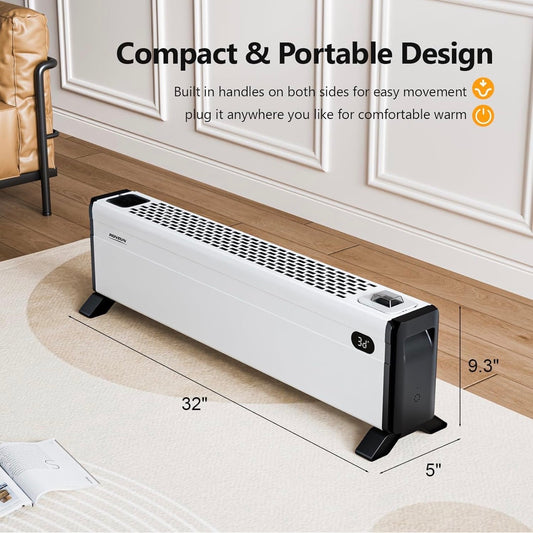 NEW- ROVSUN 32'' Electric Baseboard Heater with Easy Button Control, 1500W Convection Space Heater w/Adjustable Heating Modes, Overheat & Tip-Over Protection for Indoor Home Bedroom Office,