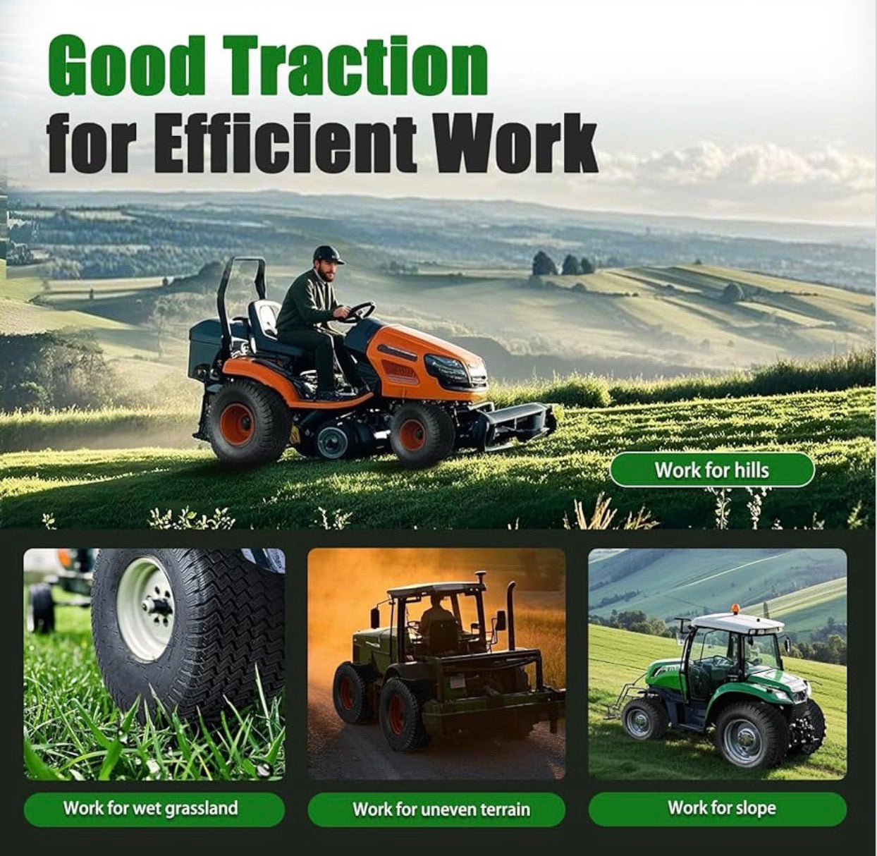 NEW- SUNROAD Lawn Mower Tires 20x12.00-10 Tires for Riding Lawn Mower and Garden Tractor, 4PR 20x12x10 20/12-10 Turf Bias tubeless to, 1320lbs Capacity, Set of 2