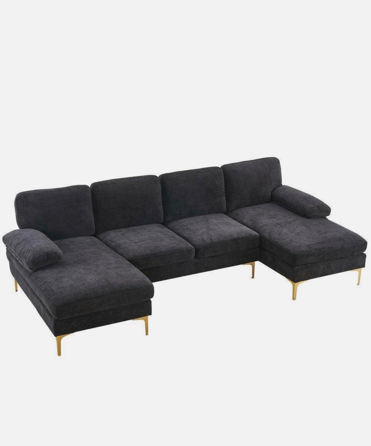 NEW- U-Shaped 3-Seat Modular Couch, Sectional Sofa Couch Large Sectional Couches for Home Apartment, Office, Living Room Solid Wood Frame Iron Back and Golden Feet Linen Upholstery Black