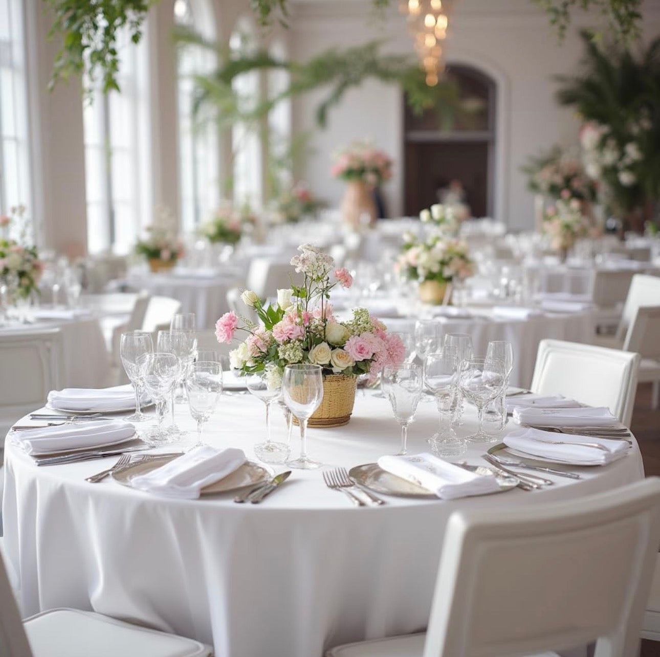NEW- 8 Pack White Table Cloths 120 Inch Round - Stain Resistant and Washable Tableclothes, Polyester Fabric Table Covers for Wedding, Party, Banquet, Formal Events