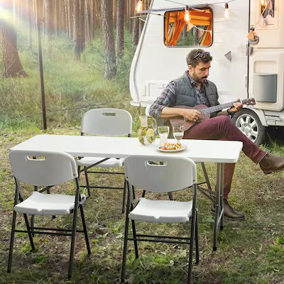 USED LIKE NEW- VINGLI 6 Foot Plastic Folding Table Portable Long White Table for Indoor Outdoor Use Rectangular with Carrying Handle