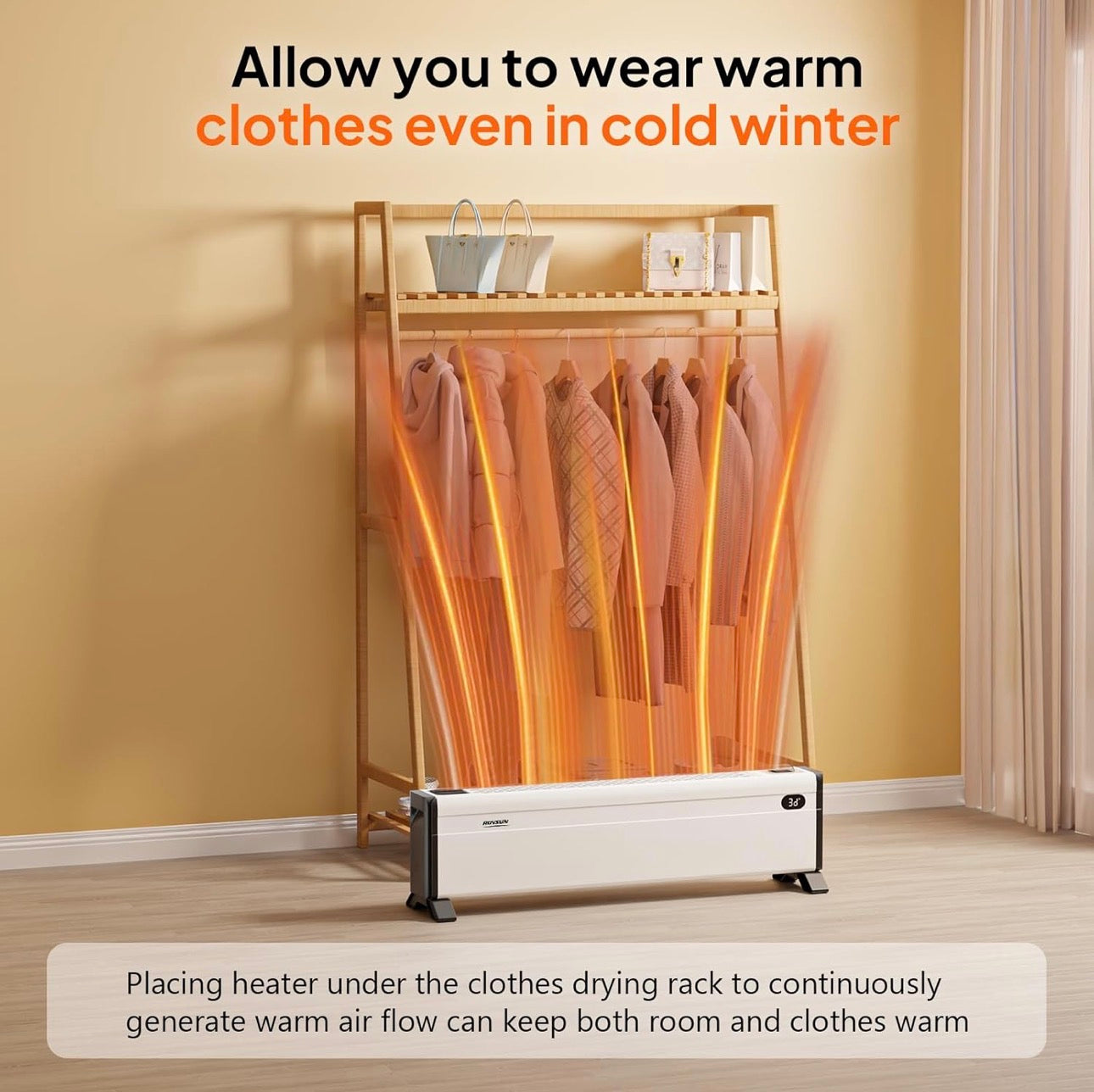 NEW- ROVSUN 32'' Electric Baseboard Heater with Easy Button Control, 1500W Convection Space Heater w/Adjustable Heating Modes, Overheat & Tip-Over Protection for Indoor Home Bedroom Office,