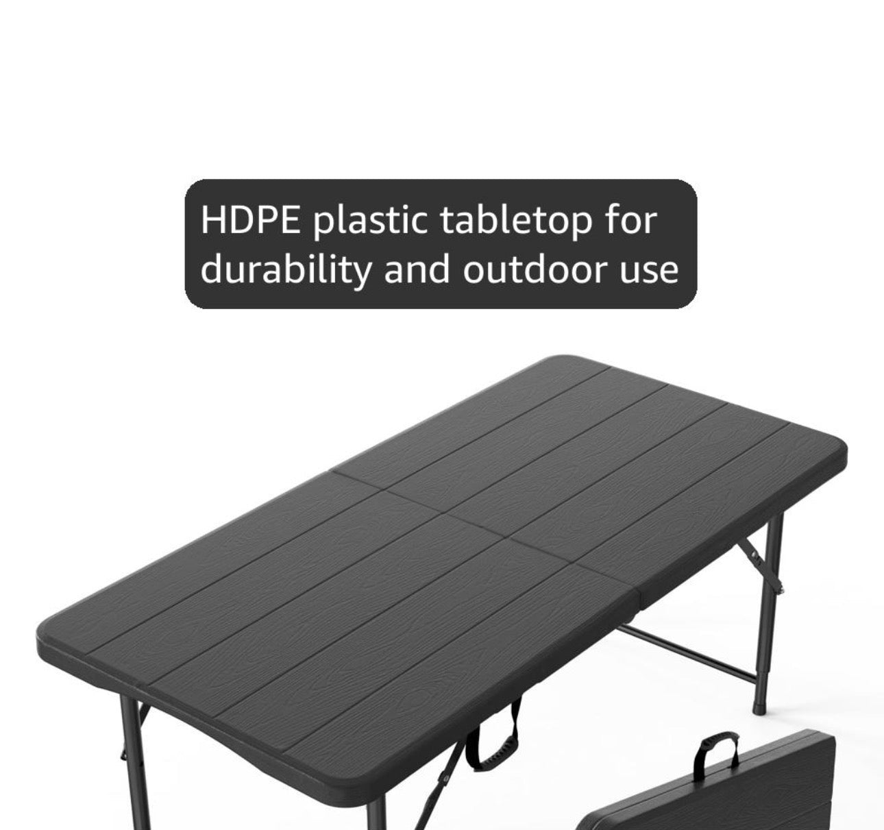 NEW- VINGLI 4 FT Plastic Folding Camping Table,3-Level Adjustable Height, Portable in/Outdoor Party Picnic Dining Desk,Off-White Garden Soccer Multipurpose Entertaining Activities, Black