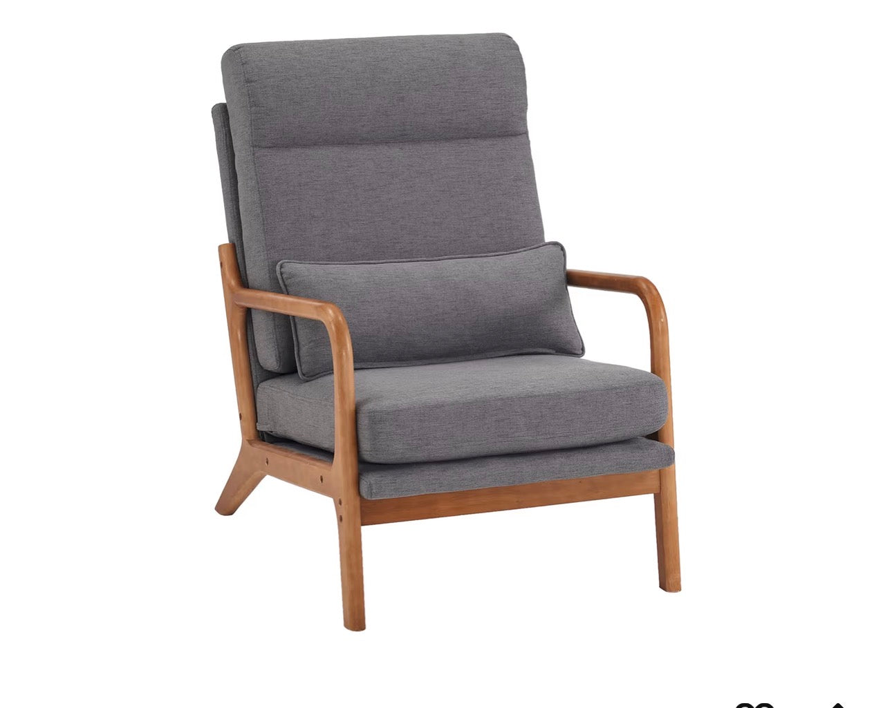 NEW- Bonnlo High Back Linen Dark Grey Mid Century Modern Accent Chair, Soild Wood Padding Lounge Armchairs Side Sitting Chairs for Living Room, Bedroom, Guest Room